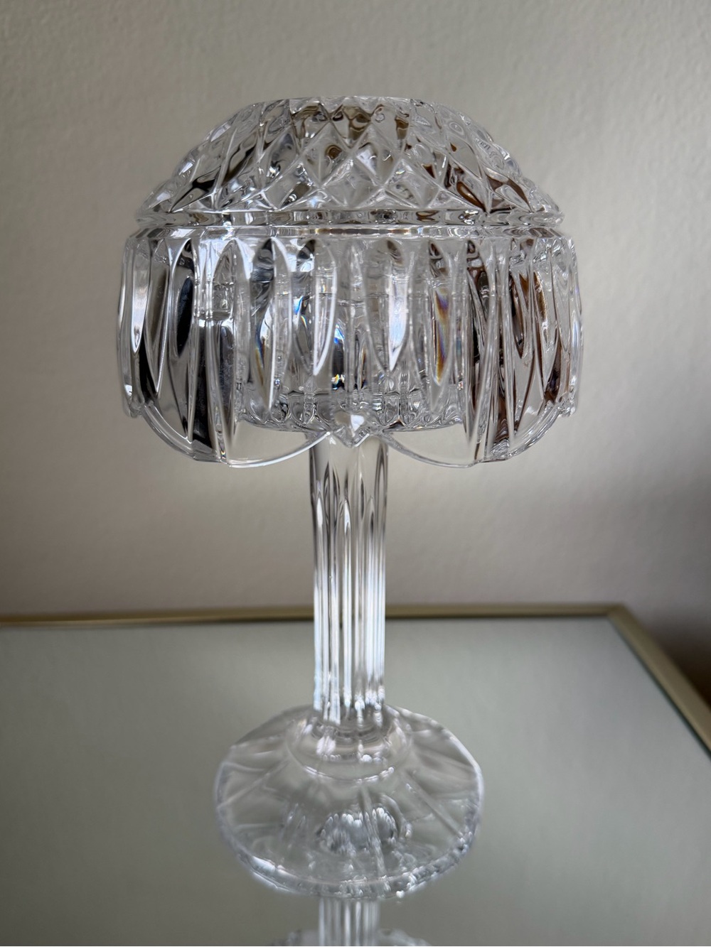 Vintage Clear Glass Pedestal Fairy Lamp Candle Holder 8” Pressed Glass